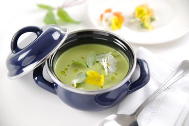 Emaillie Suppen- /Saucentöpfchen mit Deckel, blau, 500 ml