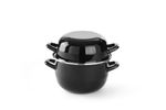 Emaille Muscheltopf mit Deckel, schwarz emailliert, 2,5L, Ø 20 cm