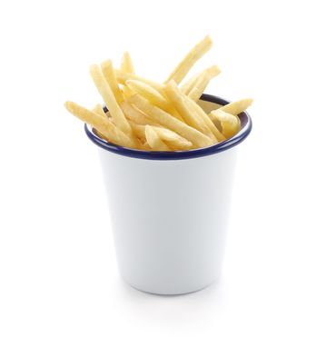 6x Emaillie Becher, weiß blau, 400 ml, Ø 9 cm