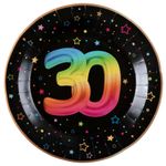 6 Teller 30. Geburtstag bunt Pappteller