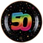 6 Teller 50. Geburtstag bunt Pappteller