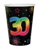 6 Becher 30. Geburtstag bunt Pappbecher