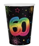 6 Becher 60. Geburtstag bunt Pappbecher