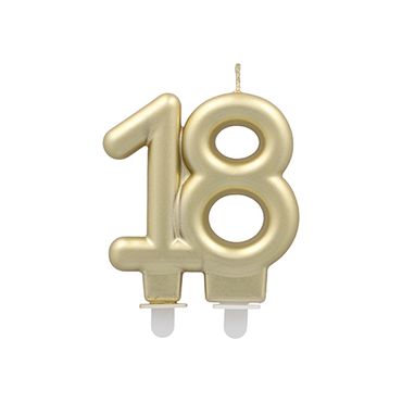12 Jubiläumskerzen mit Halter 7 cm gold "18"