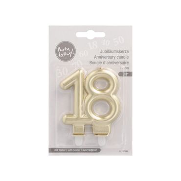 12 Jubiläumskerzen mit Halter 7 cm gold "18"
