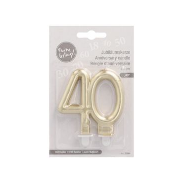 12 Jubiläumskerzen mit Halter 7 cm gold "40"