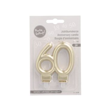 12 Jubiläumskerzen mit Halter 7 cm gold "60"