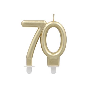 12 Jubiläumskerzen mit Halter 7 cm gold "70"