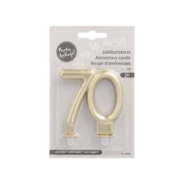 12 Jubiläumskerzen mit Halter 7 cm gold "70"