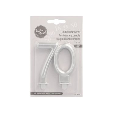 12 Jubiläumskerzen mit Halter 7 cm silber "70"