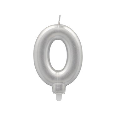 12 Zahlenkerzen mit Halter 7 cm silber "0"