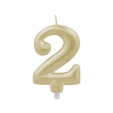 12 Zahlenkerzen mit Halter 7 cm gold "2"