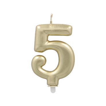12 Zahlenkerzen mit Halter 7 cm gold "5"