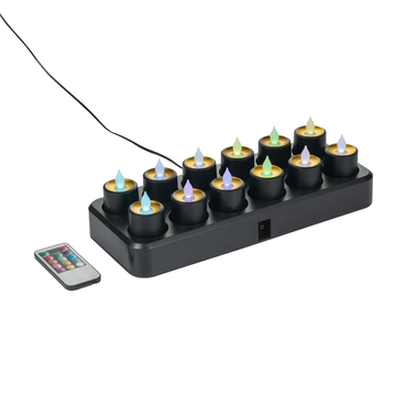 24 LED Teelichter Multi-Color YUYU, 30 x 14 x 3 cm, wiederaufladbar, Kunststoff