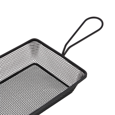6x Servier- und Frittierkorb, 28 x 16 x 5 cm, schwarz pulverbeschichtet, Chromnickelstahl