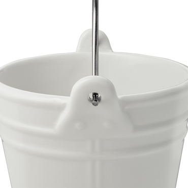 16x Tischrestebehälter, 450 ml, Ø 10,5 cm, Porzellan, Edelstahl mit Henkelgriff
