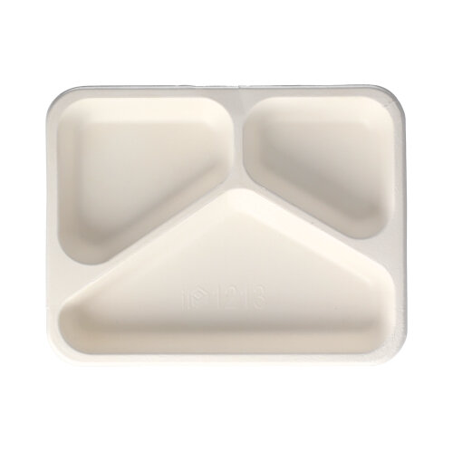 Siegelschalen Zuckerrohr 3-geteilt 850 ml 3 cm x 17,5 cm x 22,5 cm weiss