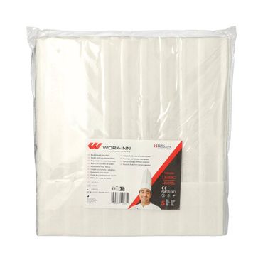 98472_b.jpg 50 "WORK-INN/-PS" Kochmützen, Vlies 30 cm x 28 cm weiss "Toskana" größenverstellbar, gelegte Falten