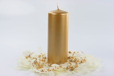 6x Metallisierte Stumpenkerze, gold, 15 x 6cm