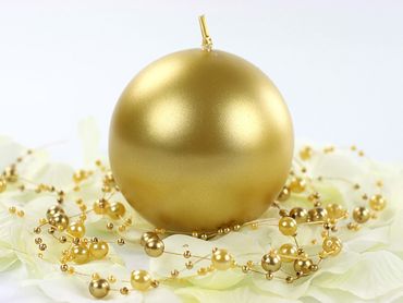 6x Metallisierte Kugelkerze, gold, 8cm