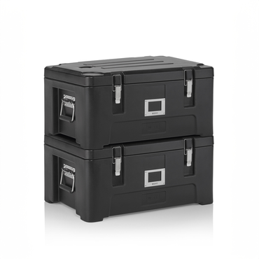 2x GN Thermotransportbehälter 1/1, 63 x 43 x 31 cm, schwarz, Polyethylen, Polyurethan