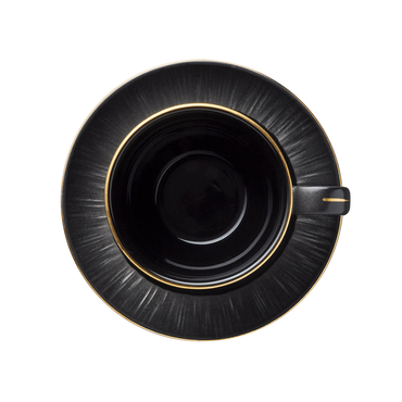 8x Cappuccinotasse mit Untertasse Set MAYA KURO, 200 ml, schwarz, Porzellan