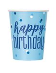 8 Becher Happy Birthday blau & silber