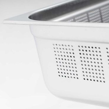 Edelstahl Gastronormbehälter Serie STANDARD, GN 1/2 (65mm), perforiert/gelocht