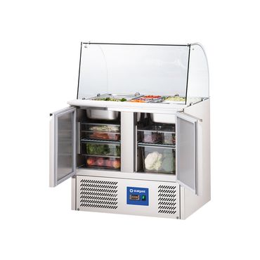 Starline Saladette mit Glasaufsatz, 2-türig, GN 1/1, Aufnahme 10x GN1/4, 900x705x1300 mm (BxTxH), ohne Aufkantung