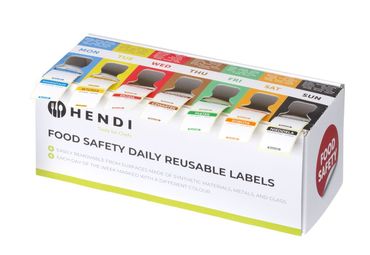 b94eee51d274 18x Set Lebensmittelsicherheitsetiketten,mehrfach verwendbar,leicht herausnehmbar,mit Spender,240x80x(H)100mm