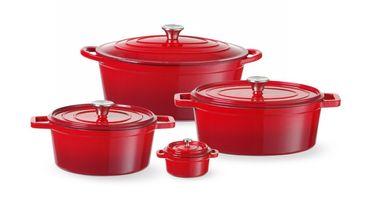 f4eb1db5056d 12x Emaillierter Gusseisentopf,0,27L,Rot,130x100x(H)48mm