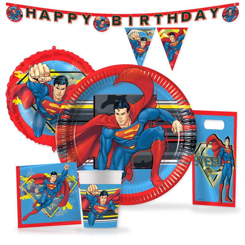 Deko-Beispiel aus dem Shop: Superman Krypton Partyset Kindergeburtstag mit Partygeschirr, Ballon und Girlanden