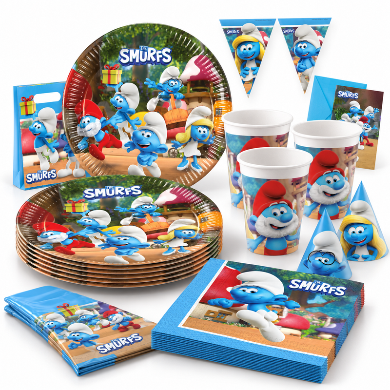 Die Schlümpfe Partyset 57781-Die-Schluempfe-Partyset-mit-23-cm-Tellern--Bechern--Servietten-und-Partydeko.png