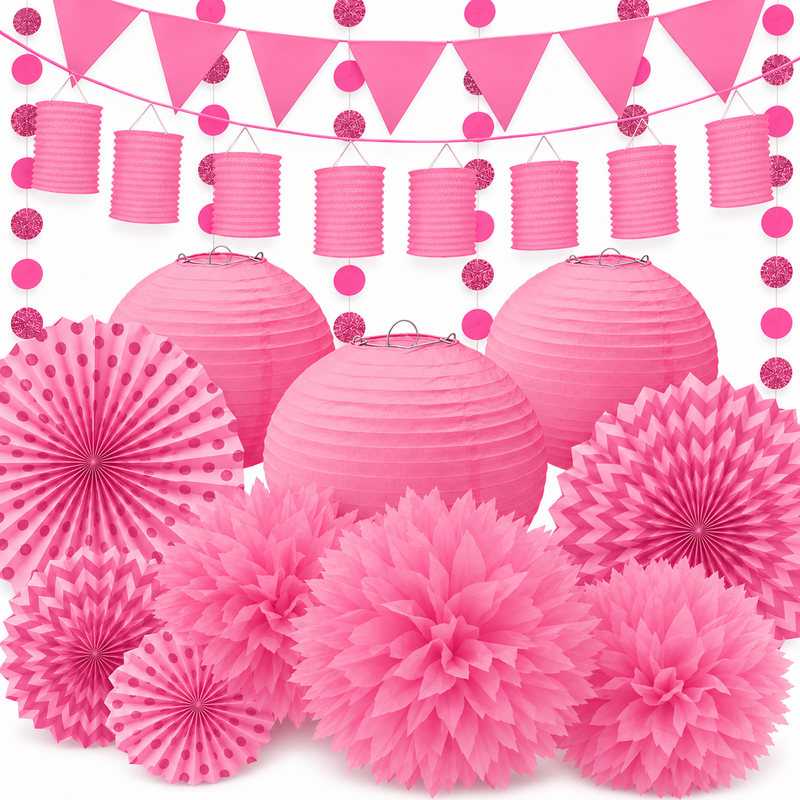 PL7416-Deko-Set-Rosa-18-teilig 61679-Party-Deko-Set-Rosa-18-teilig-mit-Lampions--Glitzerfaechern--Fluffy-Dekobaellen-und-pinken-Glitzergirlanden.png