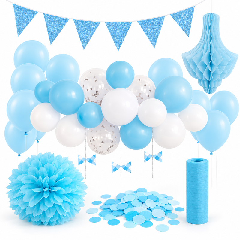 PL7421-Deko-Set-Hellblau-Weiss-25-Ballons-Kronleuchter-Pompon-Girlanden-Konfetti 61684-Party-Deko-Set-Hellblau-Weiss-mit-25-Ballons--Papier-Kronleuchter--Pompon--Glitzer-Wimpelkette--Konfetti-und-Luftschlangen.png