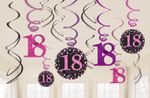 18. Geburtstag 12 Swirl Girlanden pink schwarz