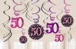50. Geburtstag 12 Swirl Girlanden pink schwarz