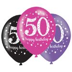 50. Geburtstag 6 Luftballons pink schwarz