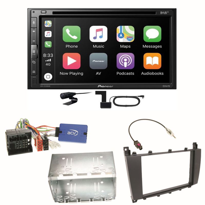 Pioneer AVH-Z5200DAB Carplay Einbauset für Mercedes C-Klasse W203 CLC CL203 S203