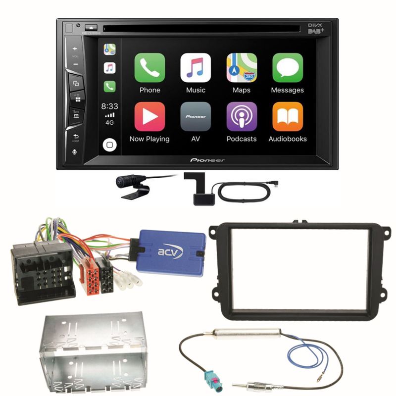 Pioneer AVH-Z3200DAB Carplay Bluetooth DAB Einbauset für Beetle Jetta Sharan T5