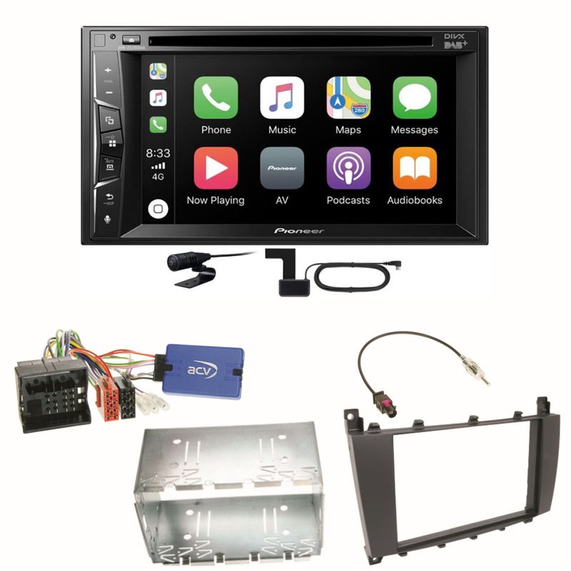 Pioneer AVH-Z3200DAB Carplay Einbauset für Mercedes C-Klasse W203 CLC CL203 S203