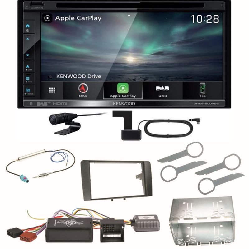Kenwood DNX-5190DABS Navi Carplay Digitalradio DVD Einbauset für Audi A3 8P 8PA