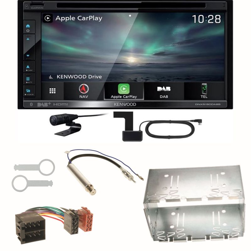 Kenwood DNX-5190DABS Navi CarPlay USB CD Einbauset für Golf 4 Passat 3B 3BG Lupo