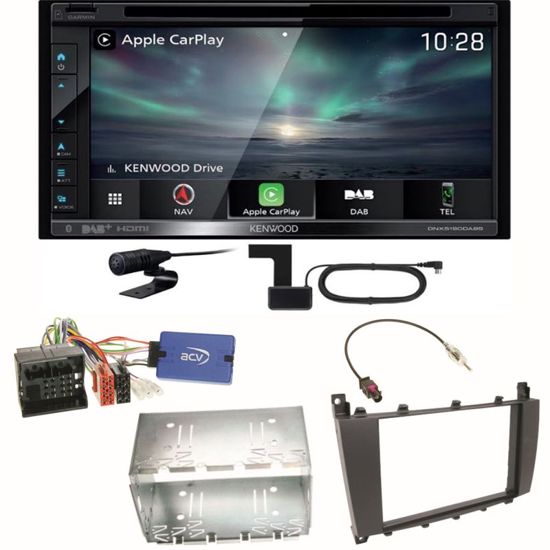 Kenwood DNX-5190DABS Carplay Einbauset für Mercedes C-Klasse W203 CLC CL203 S203