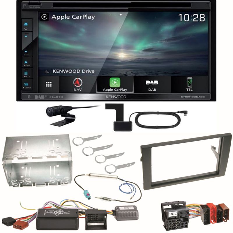 Kenwood DNX-5190DABS Navi DVD Bluetooth Einbauset für Seat Exeo Audi A4 B6 B7 Kenwood DNX-5190DABS Navi DVD Bluetooth Einbauset für Seat Exeo Audi A4 B6 B7