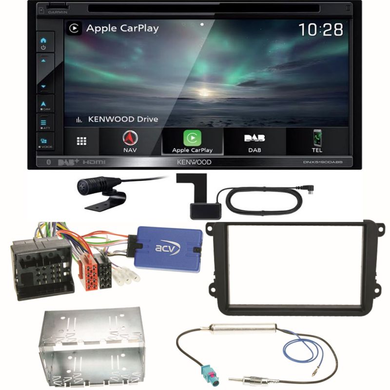 Kenwood DNX-5190DABS Navi CarPlay USB Einbauset für Seat Alhambra Altea XL Leon