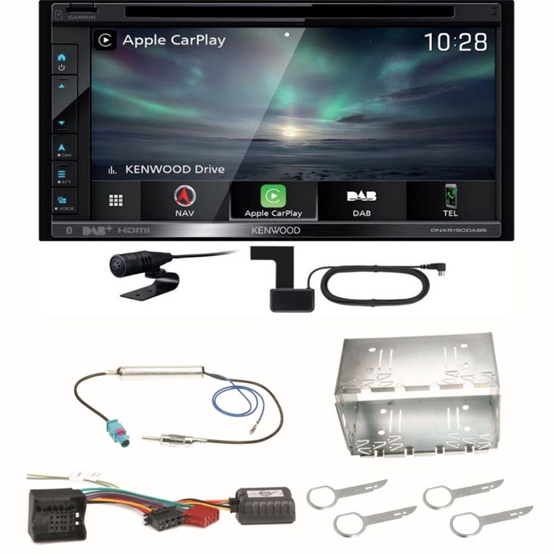 Kenwood DNX-5190DABS Navi Carplay Bluetooth CD USB Einbauset für Fox Polo 9N3