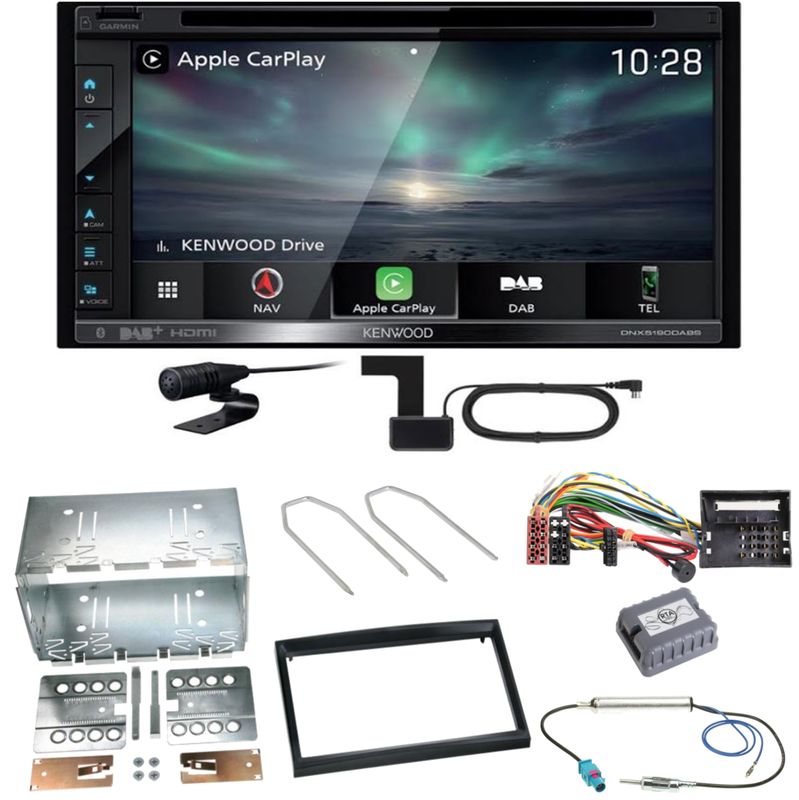 Kenwood DNX-5190DABS Navi CarPlay Einbauset für Peugeot 207 307 Partner Expert Kenwood DNX-5190DABS Navi CarPlay Einbauset für Peugeot 207 307 Partner Expert