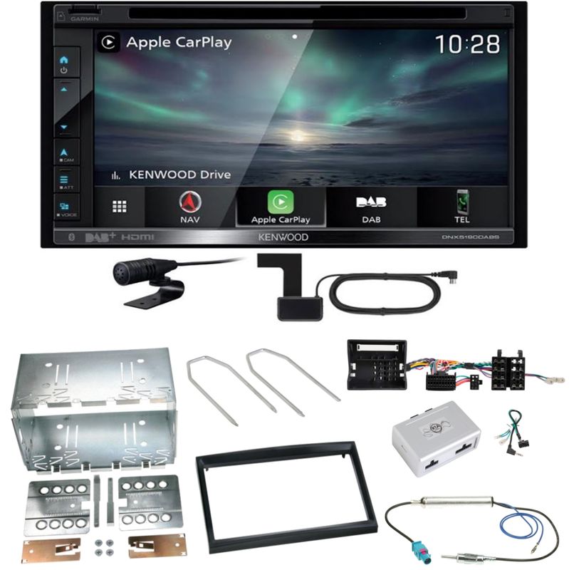 Kenwood DNX-5190DABS Navi CarPlay Einbauset für Peugeot 207 307 Partner Expert Kenwood DNX-5190DABS Navi CarPlay Einbauset für Peugeot 207 307 Partner Expert
