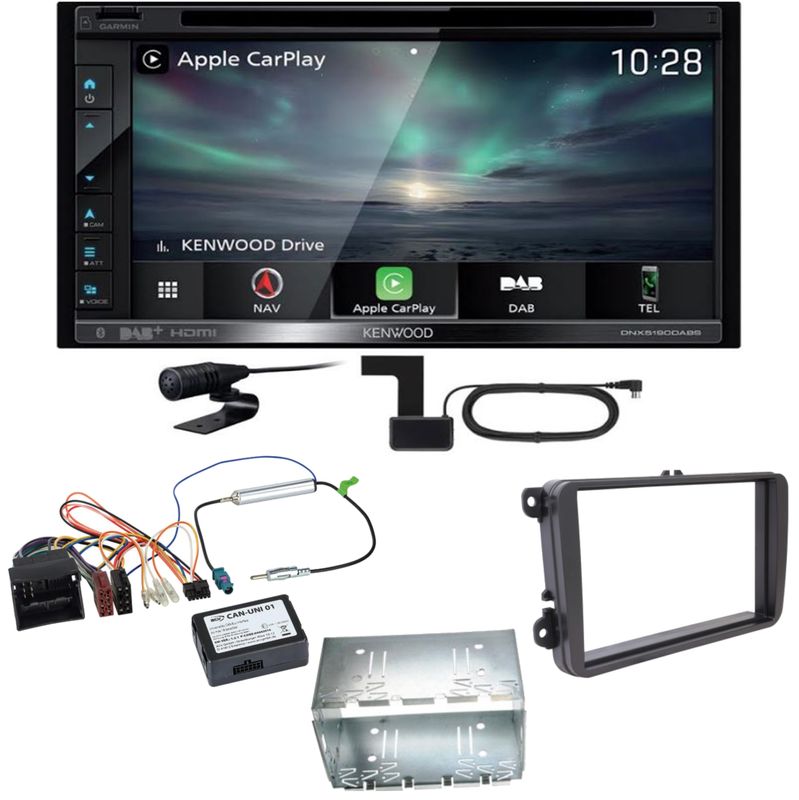 Kenwood DNX-5190DABS Navi CarPlay DAB+ Einbauset für Tiguan Amarok Caddy Jetta
